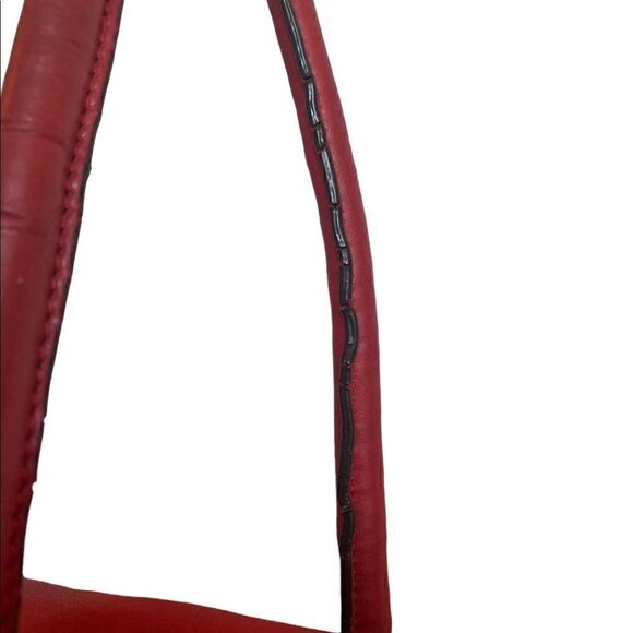 B. MAKOWSKY Red Leather Gold Hardware Tall Handles  Shoulder Bag Tote - Picture 4 of 12